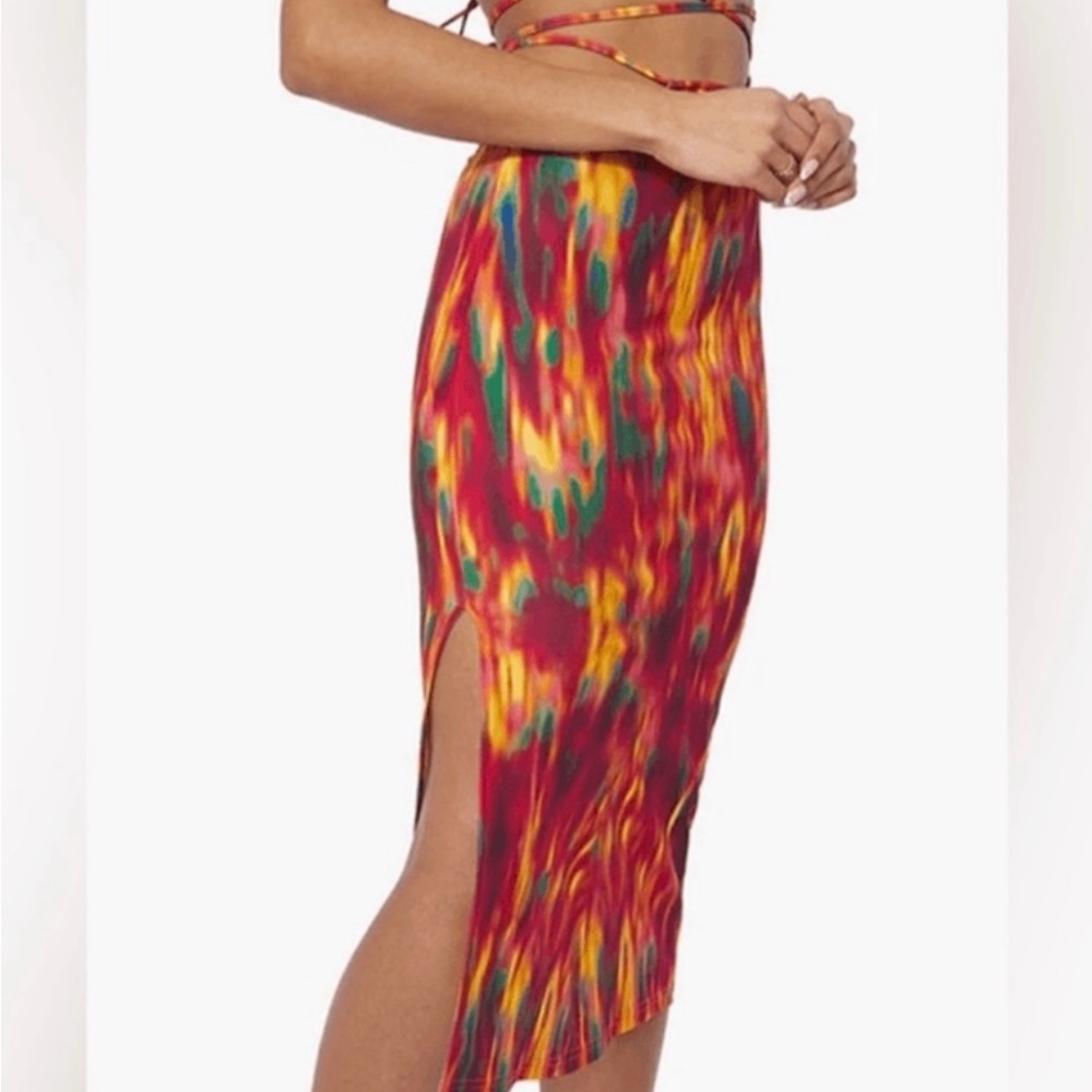 NWT WeWoreWhat Fire Tie Dye Cutout Skirt in Spicy Orange, Various Sizes